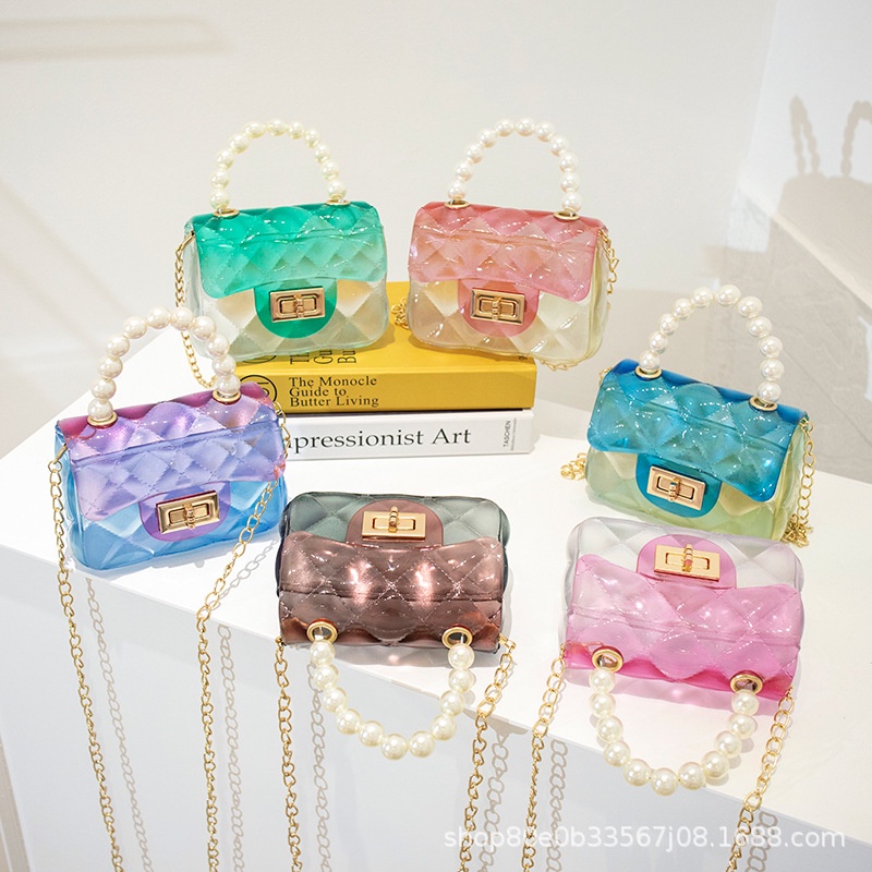 Transparan Jelly Tas Wanita Bag Bahu Selempang Gold Chain