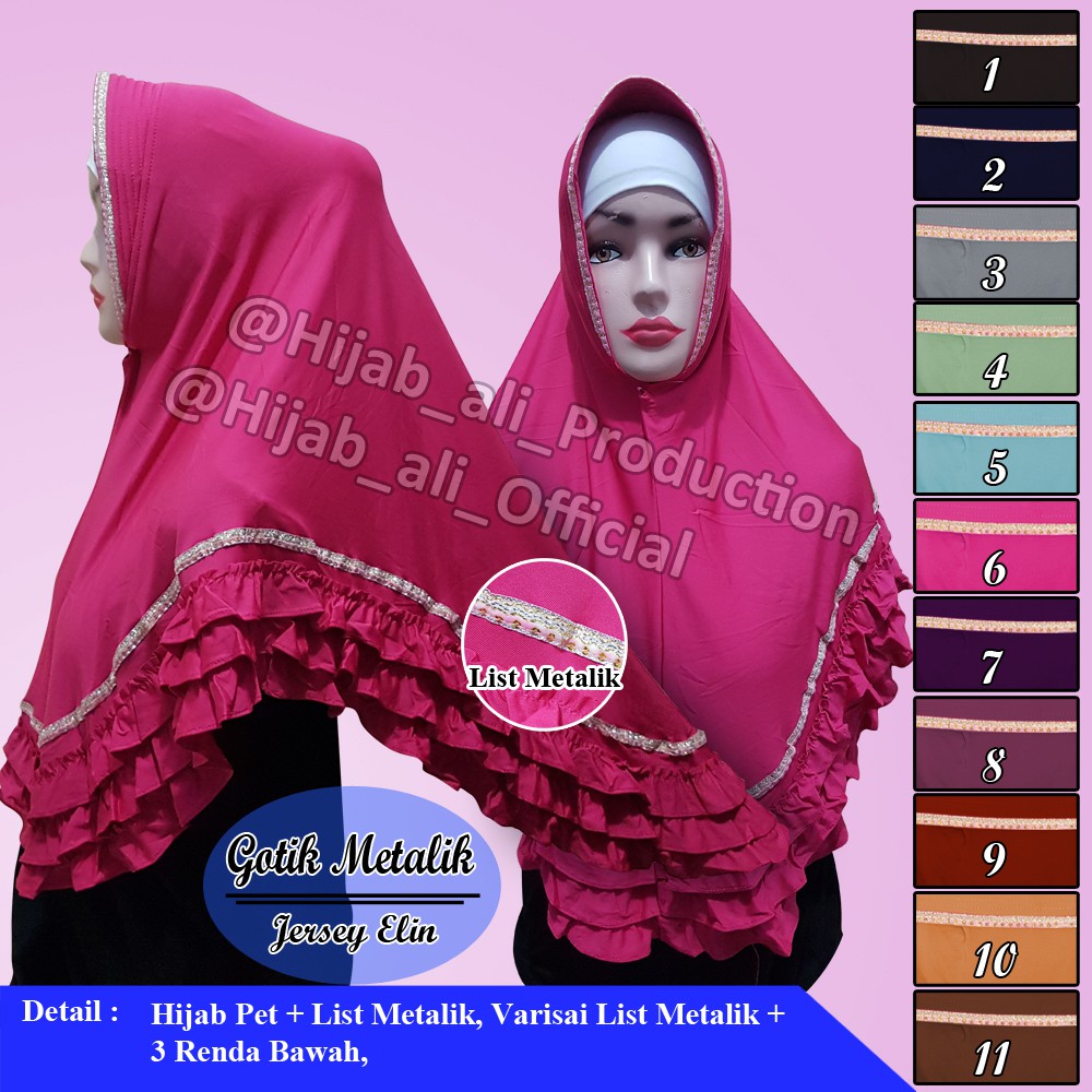 Hijab Instan Gotik Metalik Variasi Rempel Bahan Jersey Elin