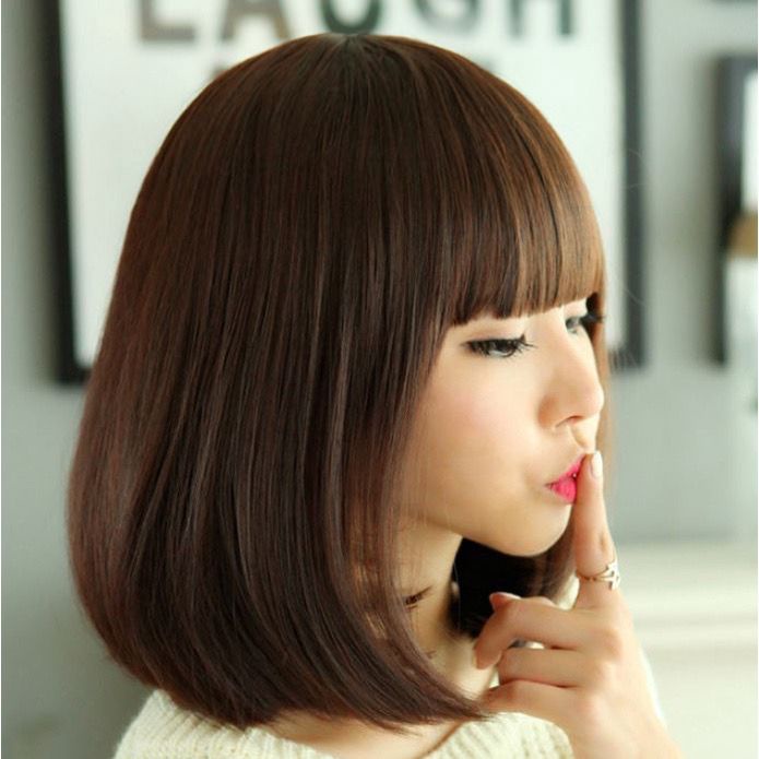 Wig Dewasa Rambut Pendek Lurus Full Lace / Straight Hair Extension Poni Depan Rambut Palsu Korea C3 F697