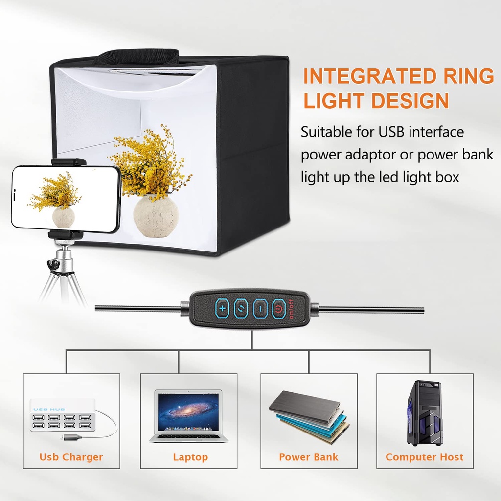 Topspot Photo Box 16&quot;/40 Cm Photo Studio Light Box Fotografi Shooting Tenda dengan Lampu LED Bergerak, Lampu Meja Dimmable Tenda dengan Berbagai Warna Latar Belakang