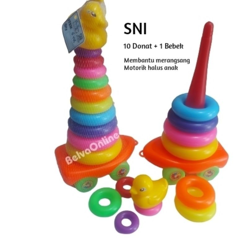 Mainan Bayi Menara Ring Donat Susun Tower 10 Donat