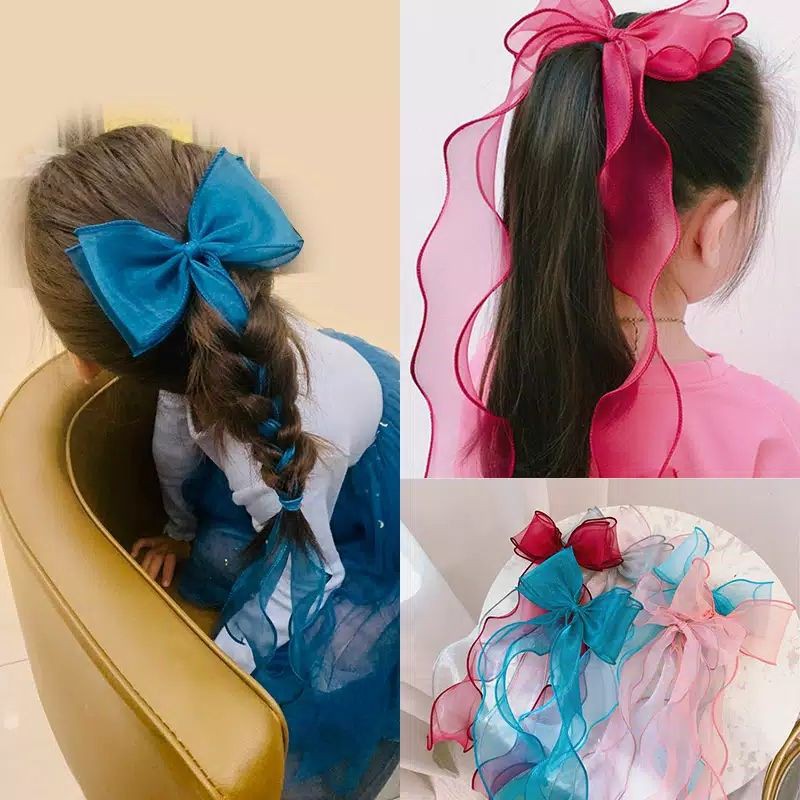 FerenHongXia jepit rambut 1 pc bentuk ikat simpul warna warni bahan sifon gaya korea