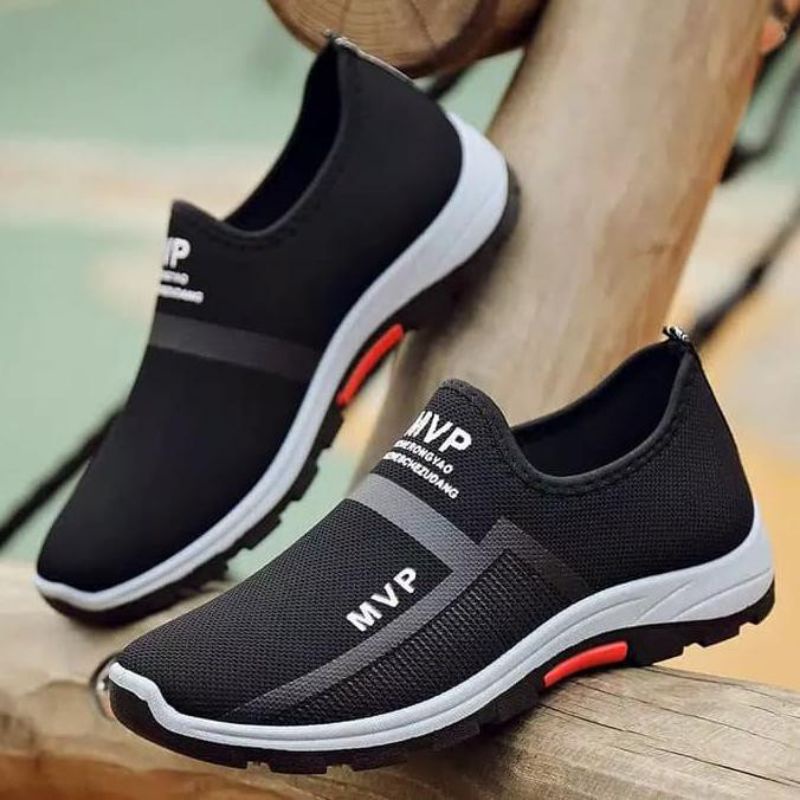 Aws Sepatu mvp tanpa tali enteng Casual sepatu pria motif mvp sepatu slip on pria hits