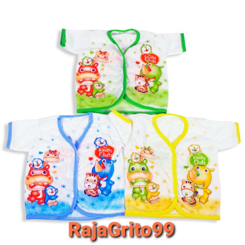 Baju Bayi Lengan Pendek Putih sablon - print isi 1 lusin bahan Polyster / Baju pendek Bayi Motif, PE newborn ( 12 pcs)