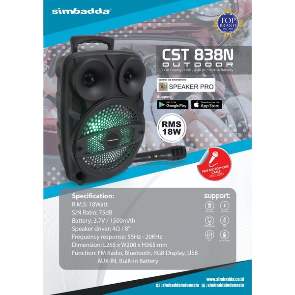 SPEAKER MULTIMEDIA SIMBADDA CST 838N (KARAOKE) SUBWOOFER MUSIC PLAYER FREE MIC