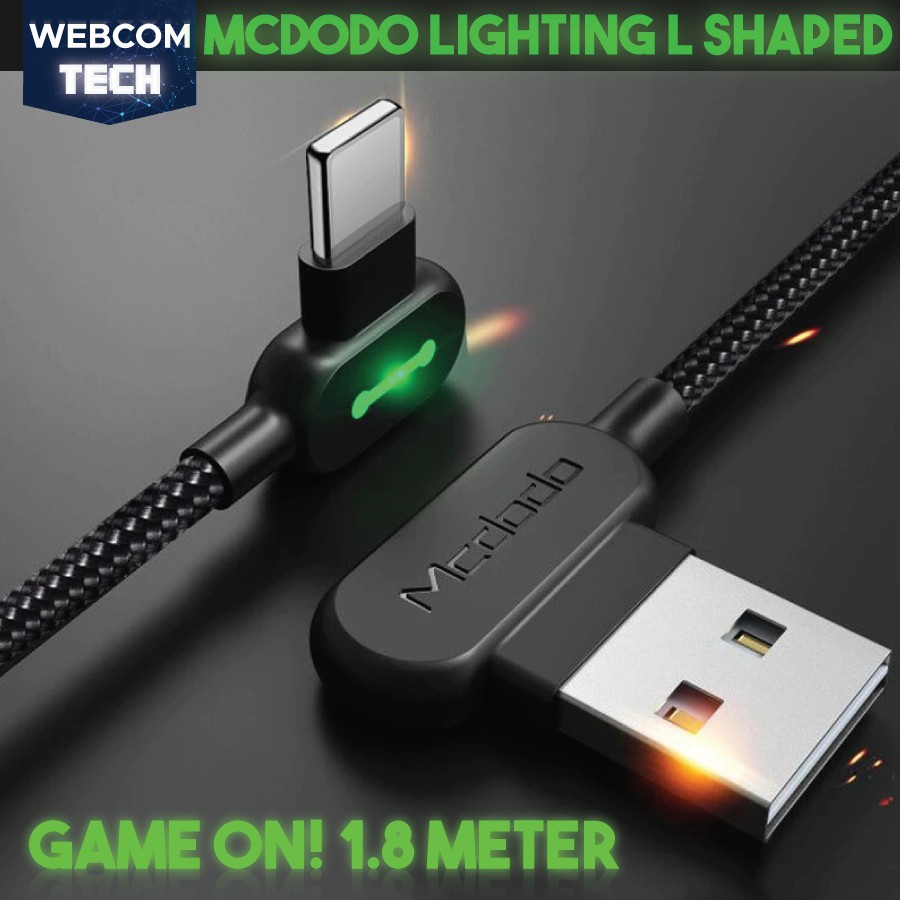 MCDODO Kabel Charger Lightning Braided L Shape Charger Fast Charging iPhone 12 11 Pro Max Xs Xr X 8