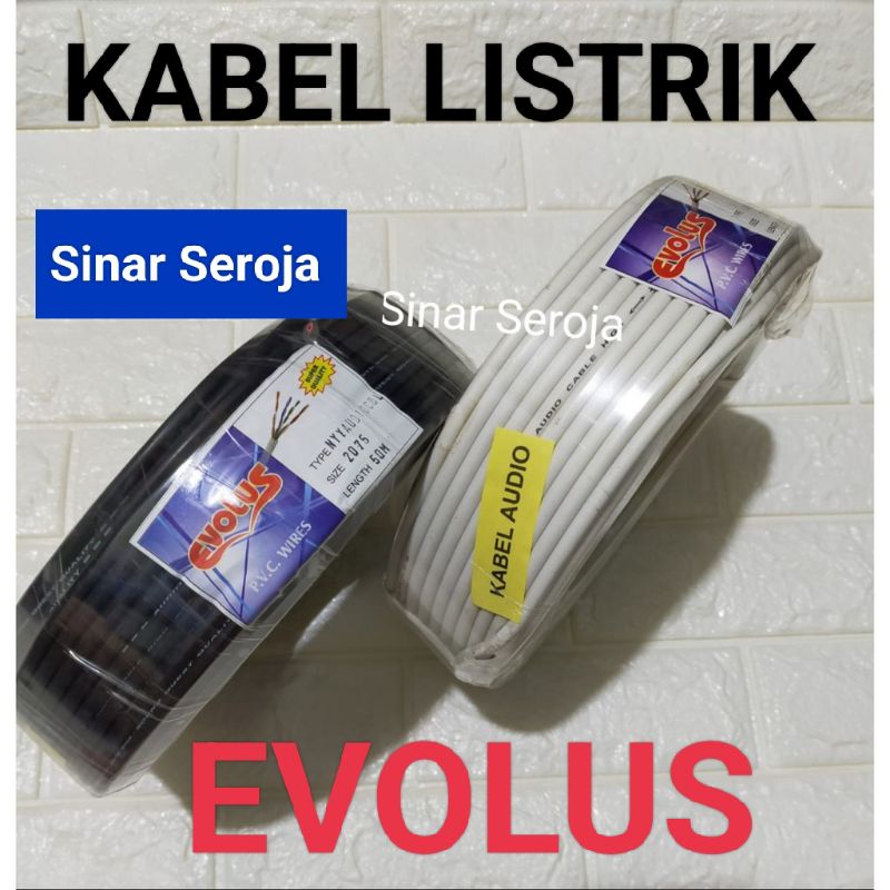 Kabel Listrik 2x0.75 Serabut Putih / Hitam Evolus / Hyo-Nyyhyo 50