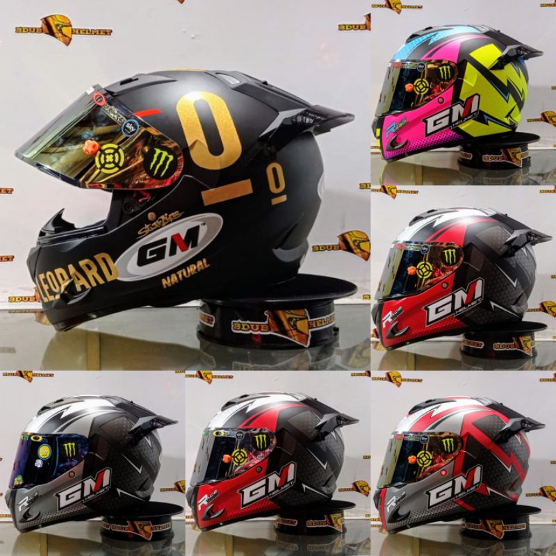 Helm full face Gm race pro solid black doff/hitam doff paket ganteng  LEOPARD visor flat iridium