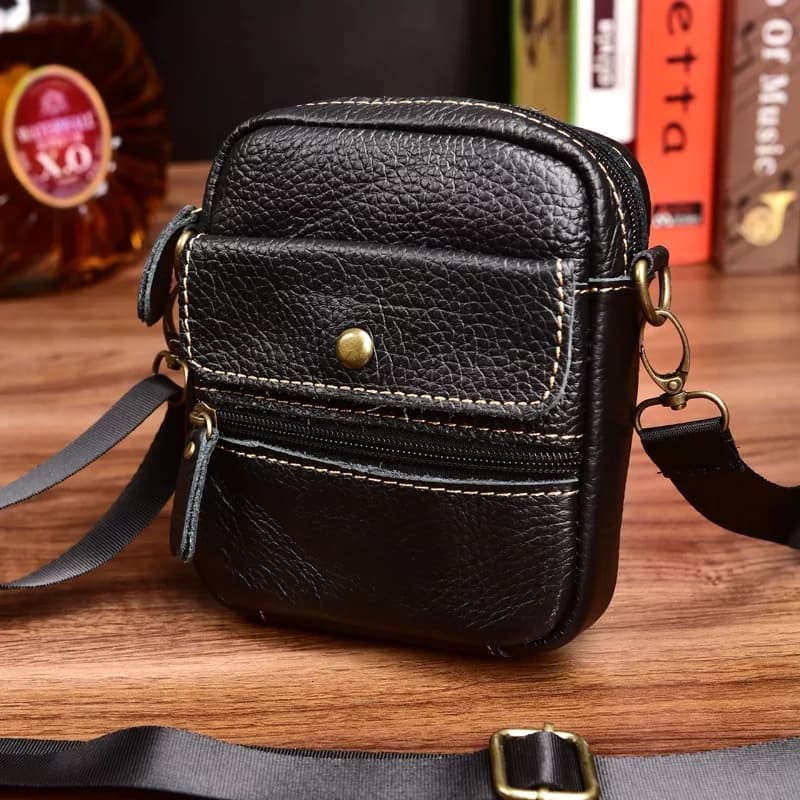 Tas Selempang Pria KULIT Asli MINI Tas Kecil Simpel KECE Premium Leather Bag