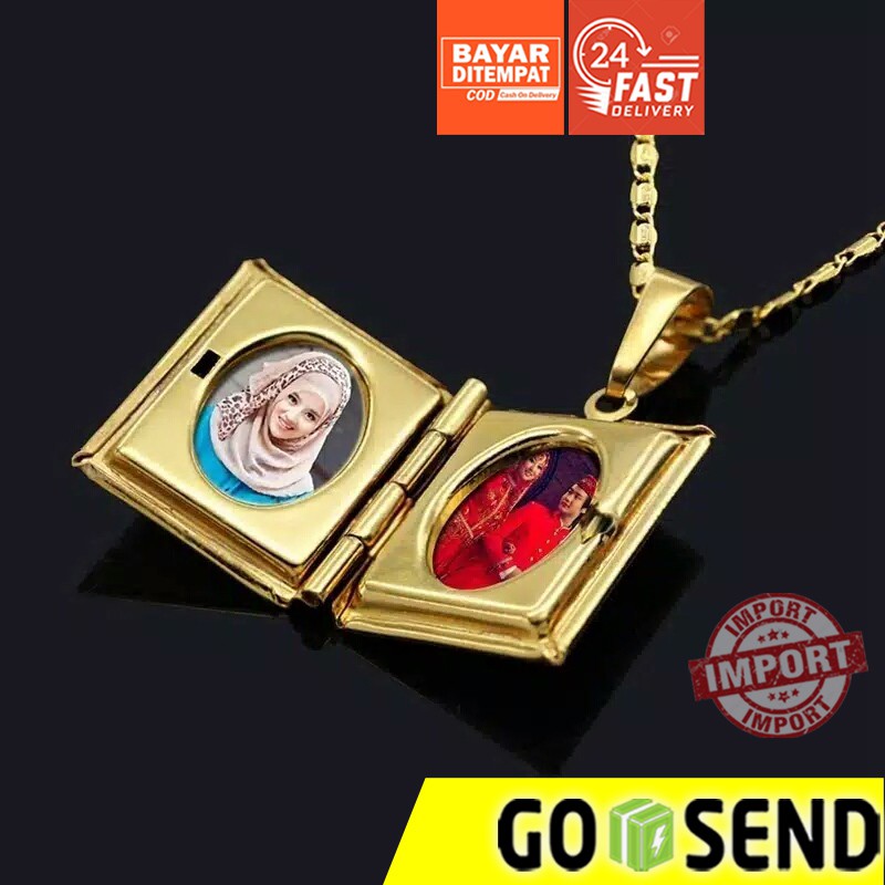 Kalung Liontin Foto Islami Love Heart Hati Valentine Wedding Tunangan Couple Necklace Photo Frame