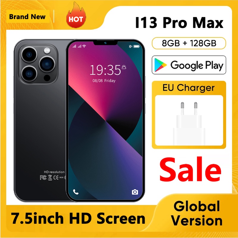 【Baru】Smartphone Asli i13 Pro Max Android 8GB RAM + 128GB ROM Handphone Layar 7,5 inci Kamera HD Google Player 5G Telepon Bluetooth