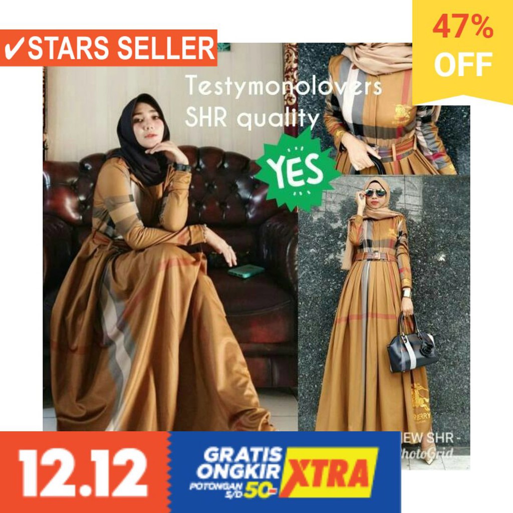 BAJU MUSLIM TERKINI TERBARU WANITA MURAH CEWE ASLI / DRESS BURBERRY ORI SHR