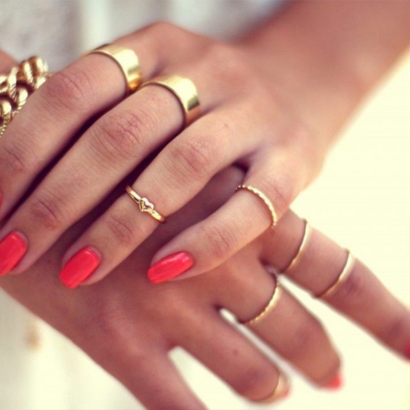 7pcs / Set Cincin Model Hati Glossy Gaya Simple Untuk Wanita