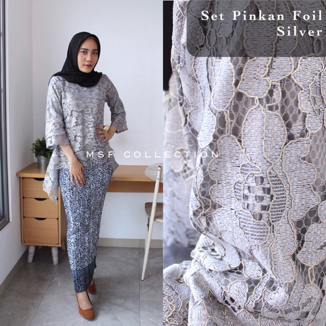 blouse pinkan foil silver/brukat/atasan wanita