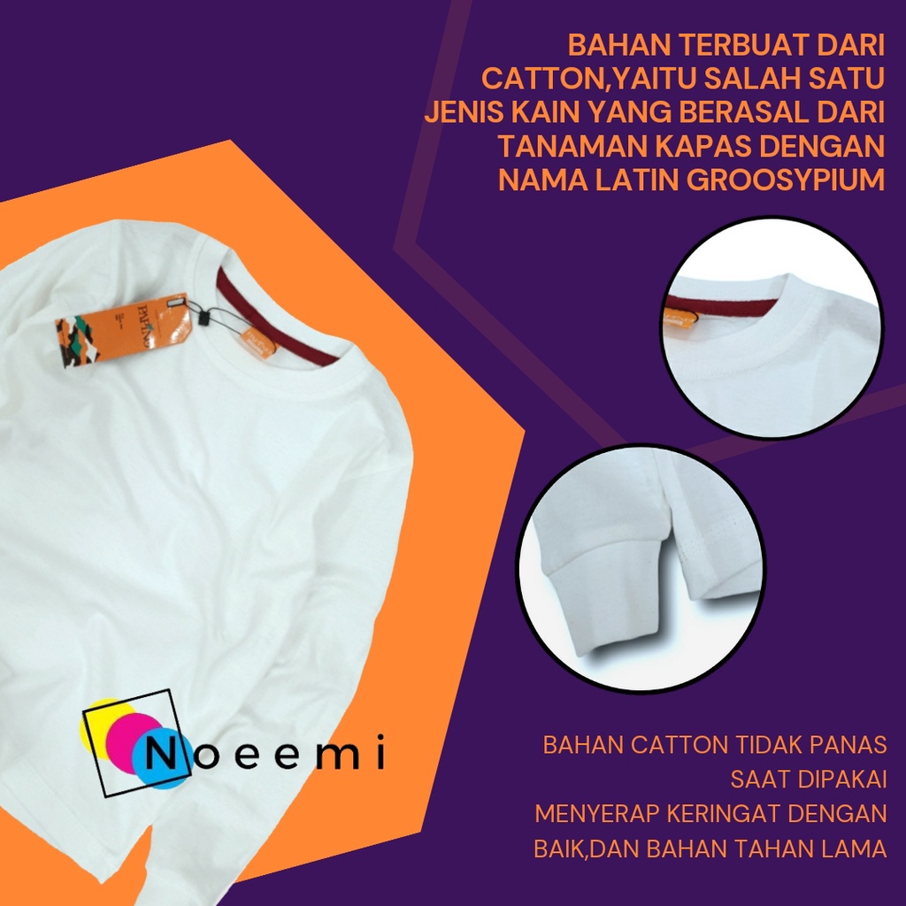 Papino Baju Kaos Anak Laki Laki 1-12 Tahun Lengan Panjang Cowok Dan Wanita  Putih