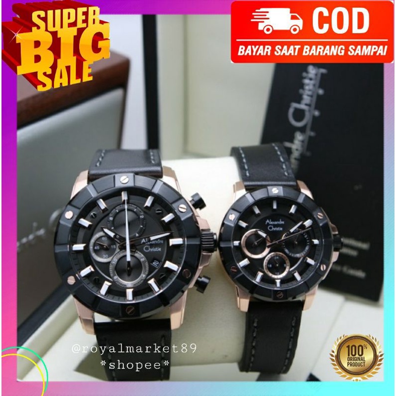 [WARNA LAIN DIGESER FOTONYA] ORI JAM TANGAN COUPLE ALEXANDRE CHRISTIE CHRONOGRAP KULIT STRAP ARLOJI 