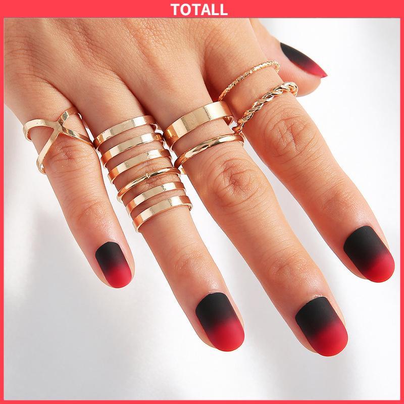 COD 1 Set/8 Pcs cincin creative retro simple multi-layer opening cross twist ring-Totall