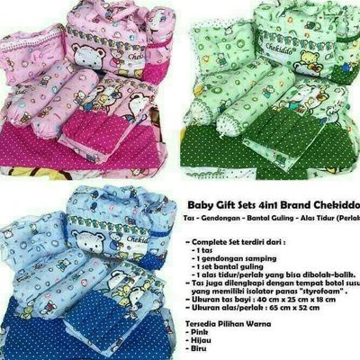 Kado Paket Perlengkapan Bayi Chekido 4in1 / tas / Kasur Bayi / Bantal Bayi / Gift Set / Gendongan