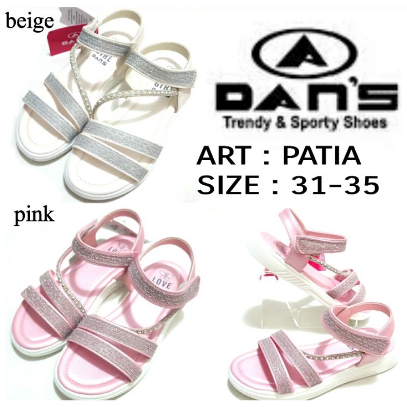 SEPATU SANDAL ANAK PEREMPUAN DANS PATIA SIZE 31-35 WARNA BEIGE DAN PINK TERBARU DAN TERMURAH