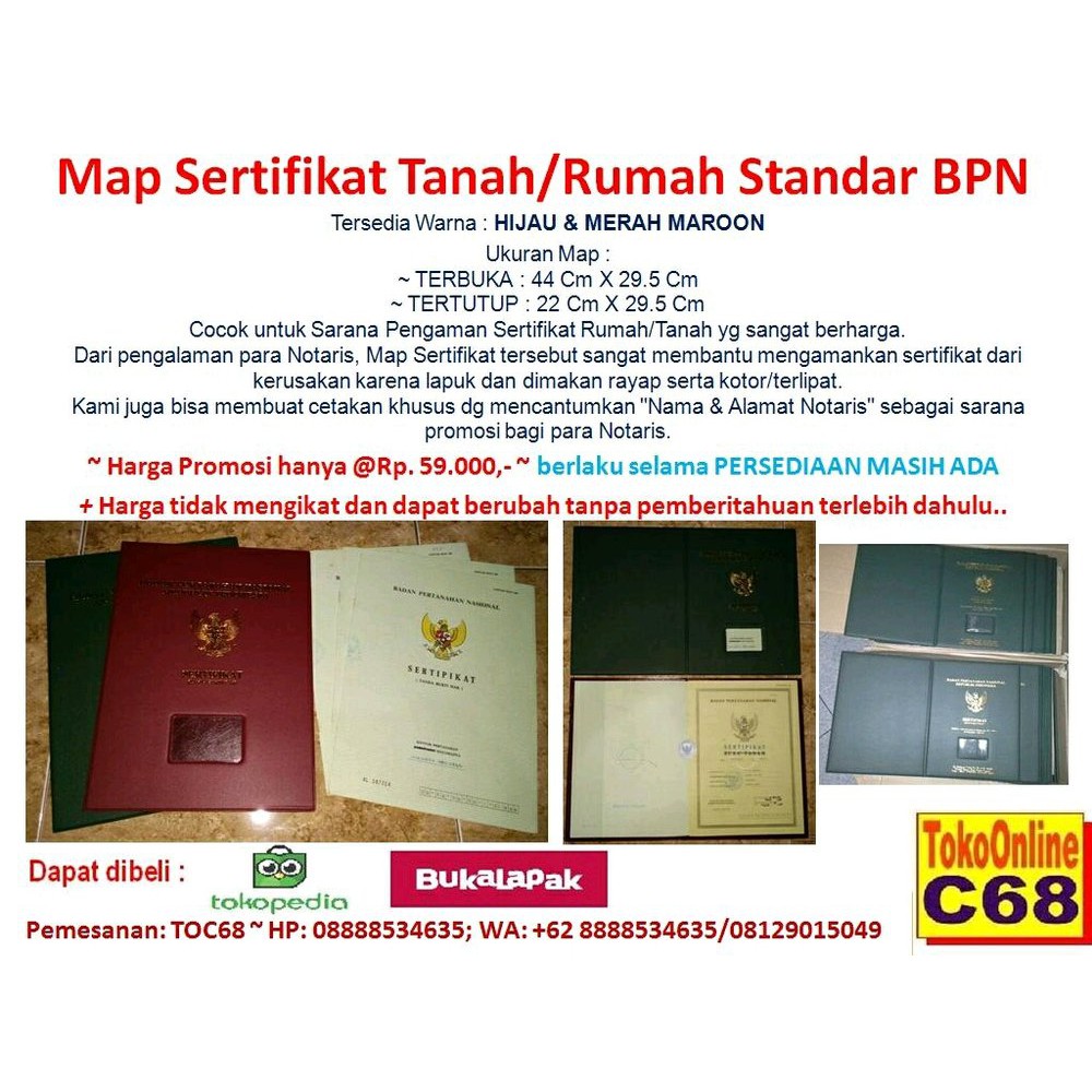 

Dijual Map Sertifikat Tanah/Rumah ~ Standar Map Sertifikat BPN ~ By. TOC68 Berkualitas