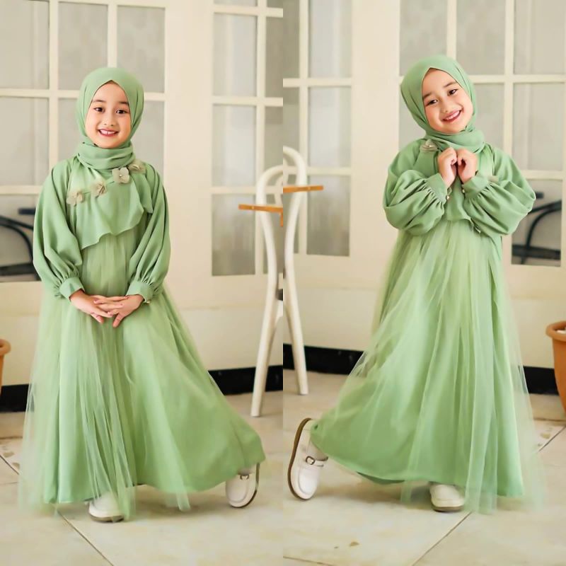 SYARI REVALINA BUNGA, MOSCREPE TILE, GAMIS HIJAB MUSLIM, MAXY DRESS