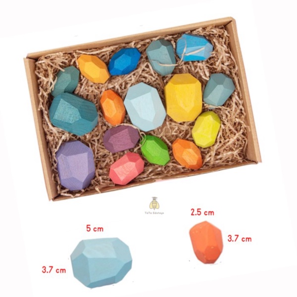

Wooden Stone Building Blocks Stacking Balancing Tata Edutoys - 16pcs Berkualitas