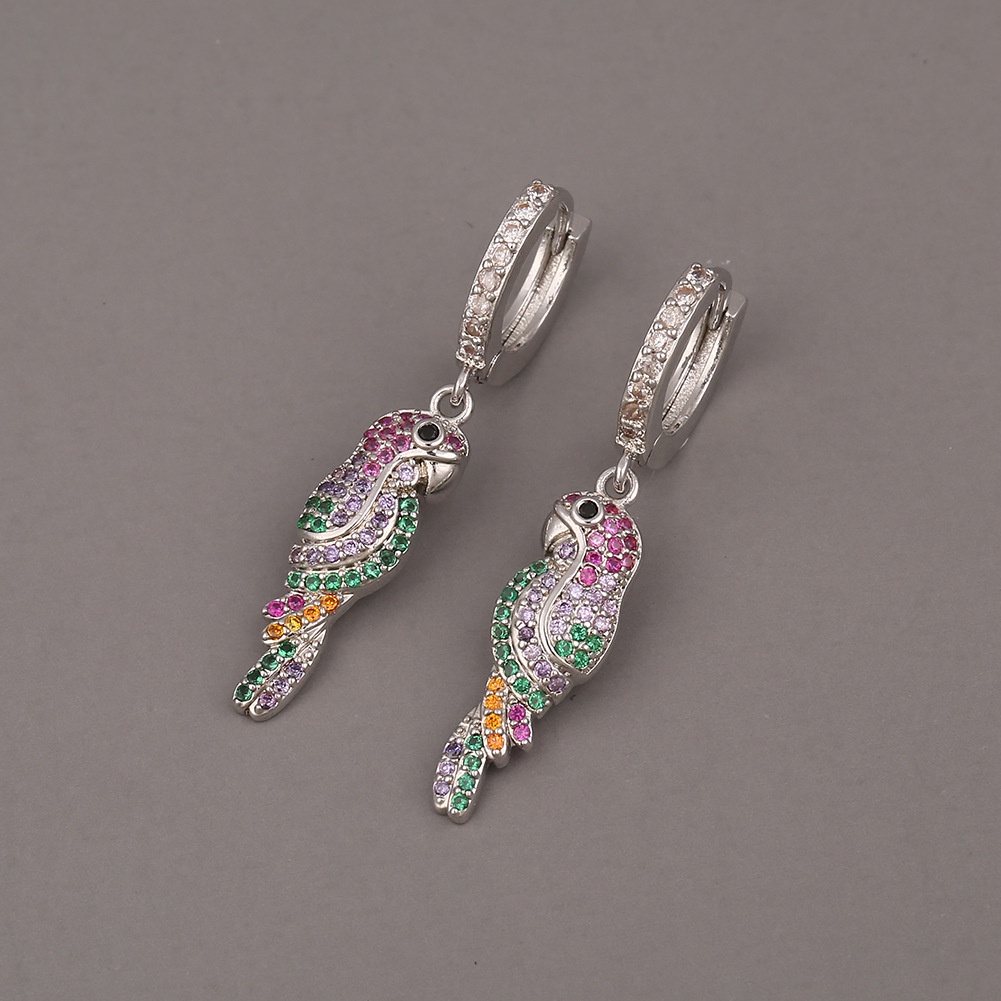 Anting-anting baru anting-anting tembaga mikro bertatahkan zircon warna parrot anting-anting sederha