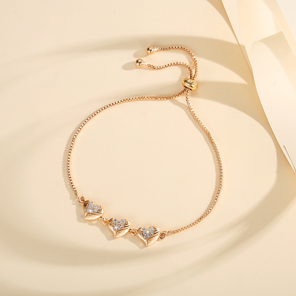 Y651【Barang spot】Gelang Titanium Berbentuk Hati Anti Karat Warna Emas Aksesoris Fashion Gelang Serut Wanita Korean Style