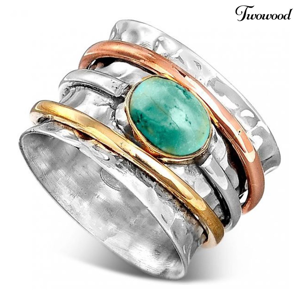 Cincin Turquoises Tiga Warna Gaya Vintage Bohemian Untuk Pria