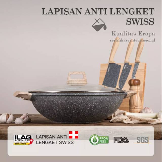 Ready Stock Carote Wok Kuali 2 pegangan 36 cm 40 cm