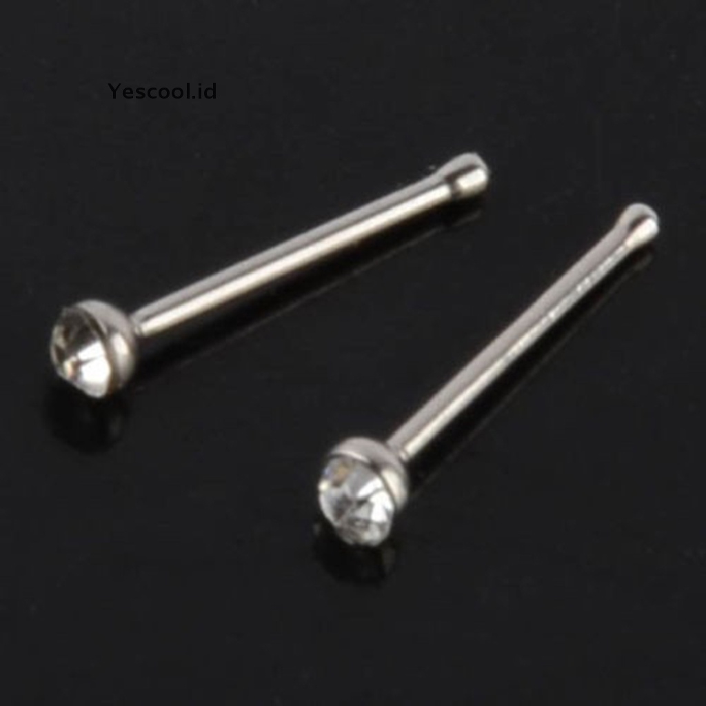 40pcs Anting Tindik Hidung Bahan Stainless Steel Dengan Kristal Berlian Imitasi