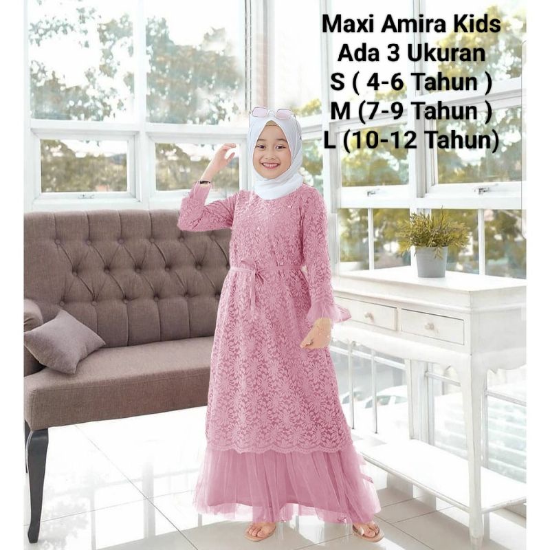 COD☑️Pakaian Gamis Anak Wanita Brokat/Maxi Amira Kids 3 Size S-M-L/Pakaian Muslim Anak Wanita Maxi/Pakaian Gamis Anak Perempuan Terbaru/Good Quality