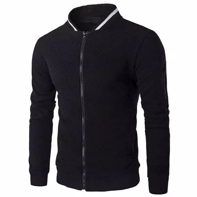 Jaket Full Black Diamond Fleece Bomber - Black
