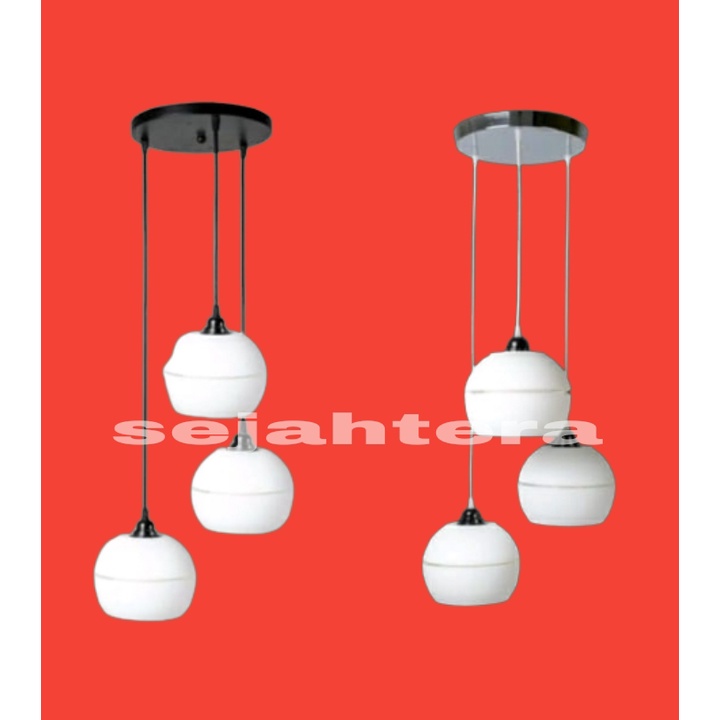 lampu gantung cabang 3 bulat /panajang