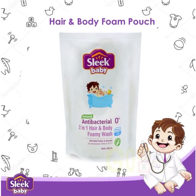 Sleek Baby - Natural Antibacterial 2 in 1 Hair and Body wash - 250 ML Sabun Dan Shampoo Bayi