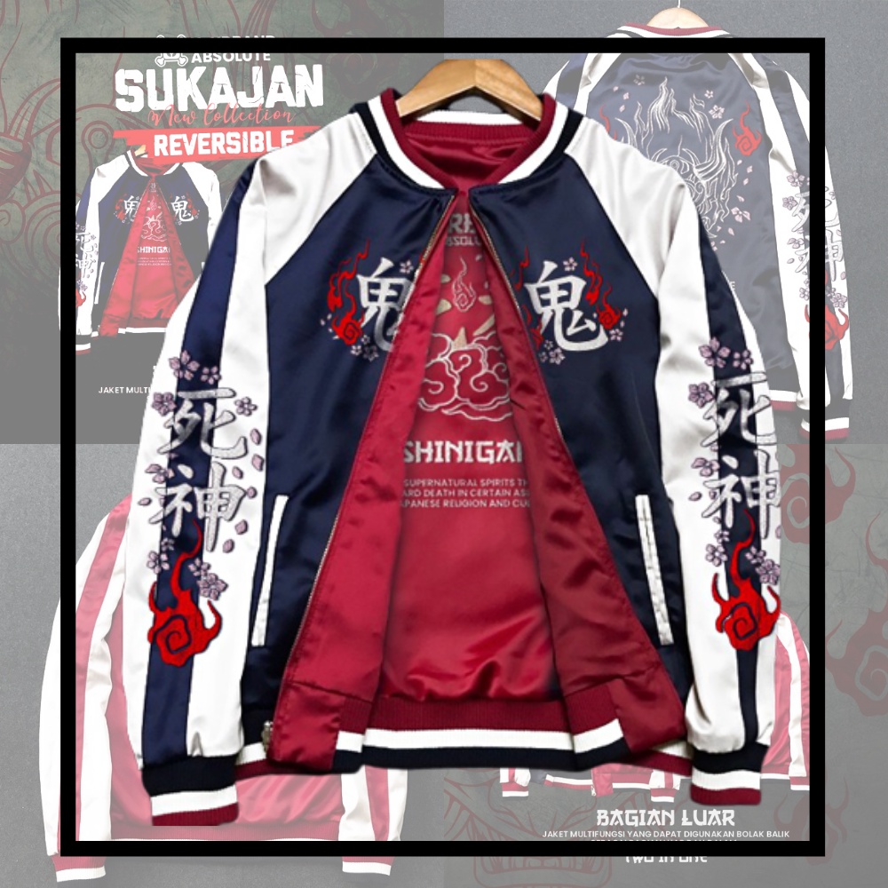 Jaket Pria Distro Parasut Luar Dalam Original Terbaru Jaket Sukajan Shinigami Embroidery Two In One 