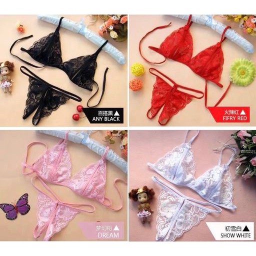 Miss H ~ 066 Lingerie Set Bra dan G-String Transparant Pita Bunga