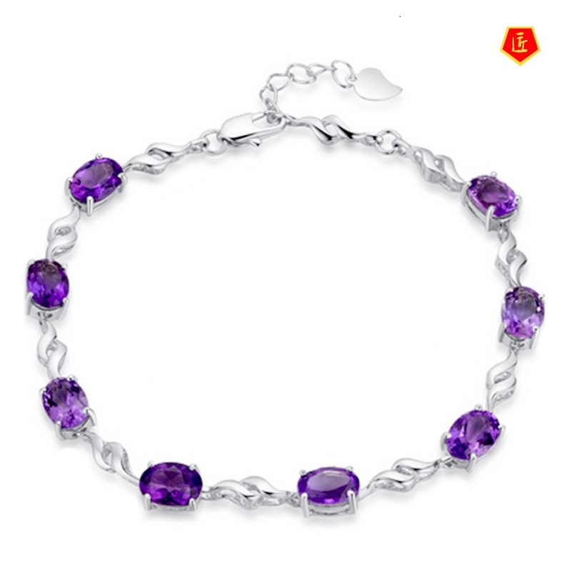 [Ready Stock]Women's Amethyst Silver Bracelet Simple and Elegant