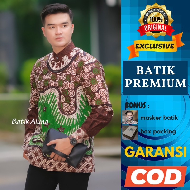 Baju Koko Batik Muslim Pria Lengan Panjang Premium Kemeja Batik Solo Modern Cowok Laki Laki Dewasa R