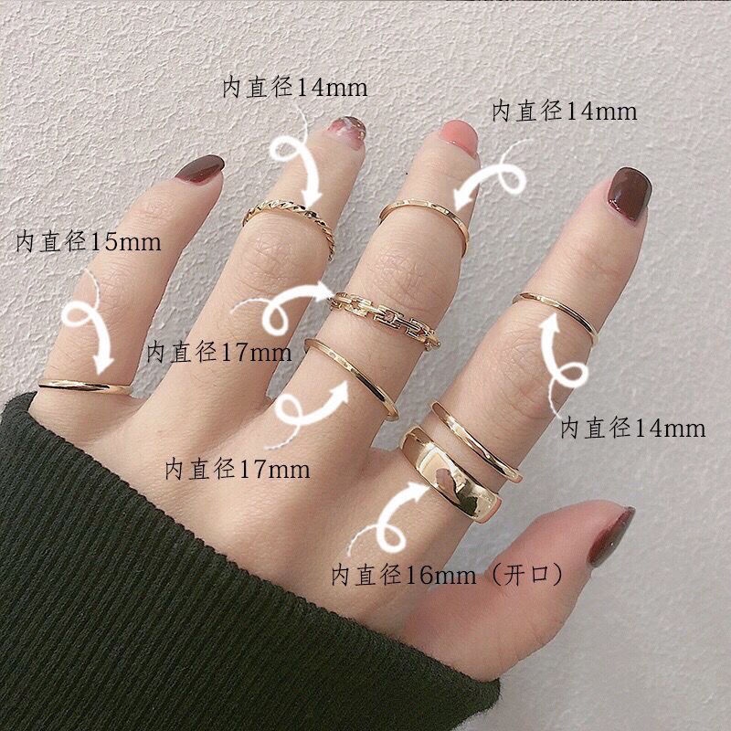 St .Kunkka Set Cincin Metal Terbuka Adjustable Desain Geometri Gaya Rock Untuk Wanita