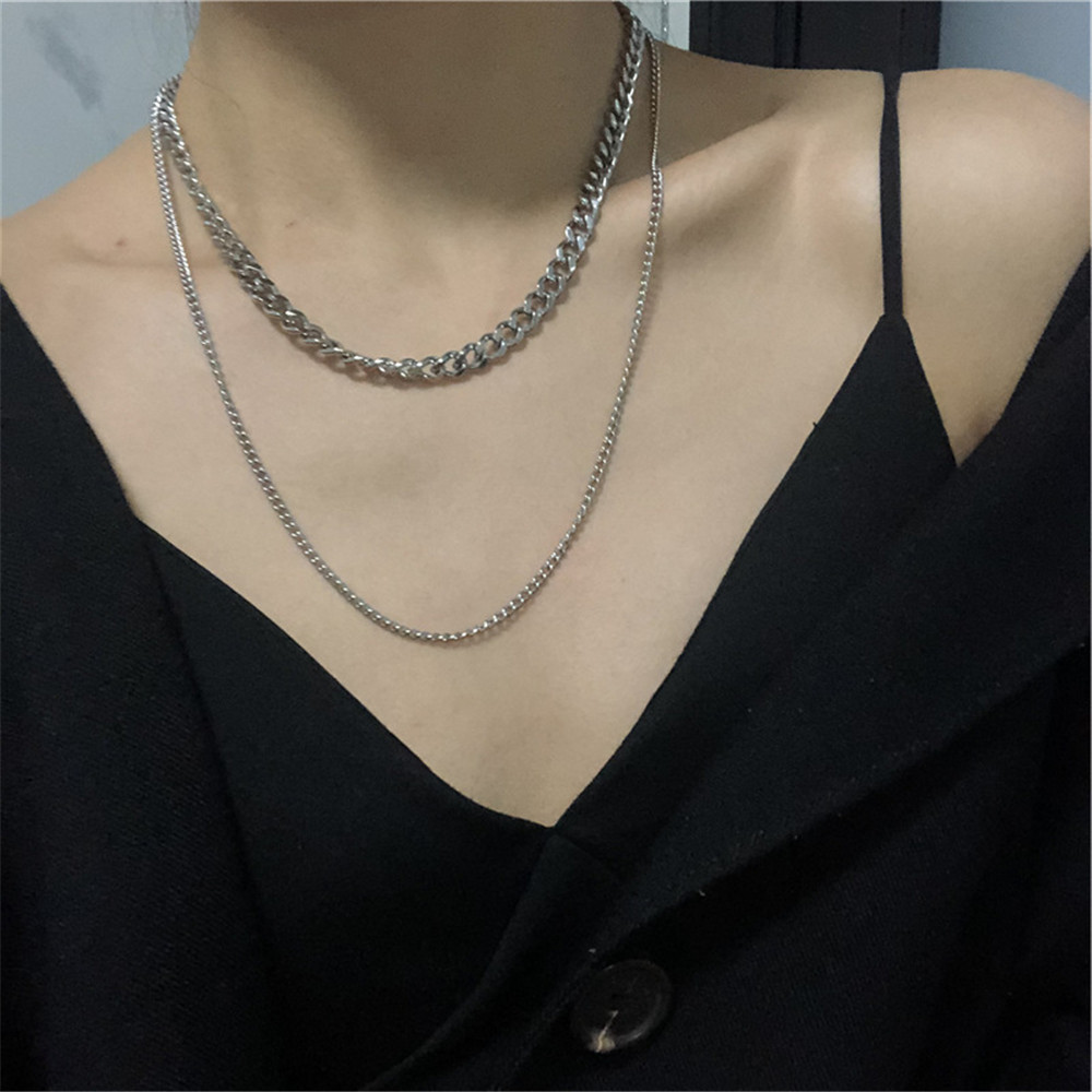 【COD Tangding】Double-layer Chain Necklace Cool Girl Women Accessory