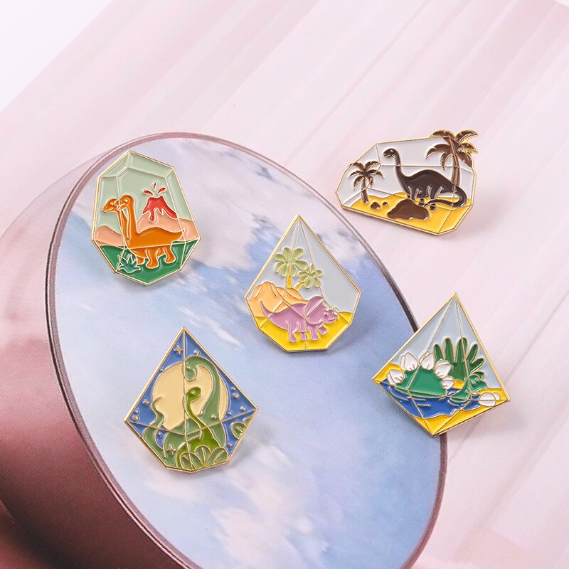 Dinosaur Paradise Enamel Pin Cute Animal Badge Desert Ocean Tyrannosaurus Brooches Bag Clothes Lapel Pin Fashion Jewelry