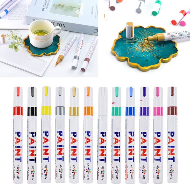 SIY  12 Colors Epoxy Resin Drawing Pen Gold Leafing Point Pen Marker Acrylic Paint Highlights Metallic Permanent Markers Kit