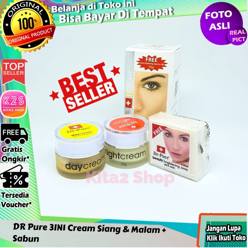 ( BISA COD ) DR Pure Set 3IN1 Cream Siang Dan Malam + Sabun Original Bisa COD Bayar Di Tempat K2S
