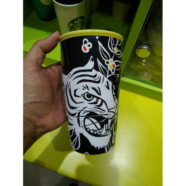 Starbucks Ceramic Mug White Tiger with Lid