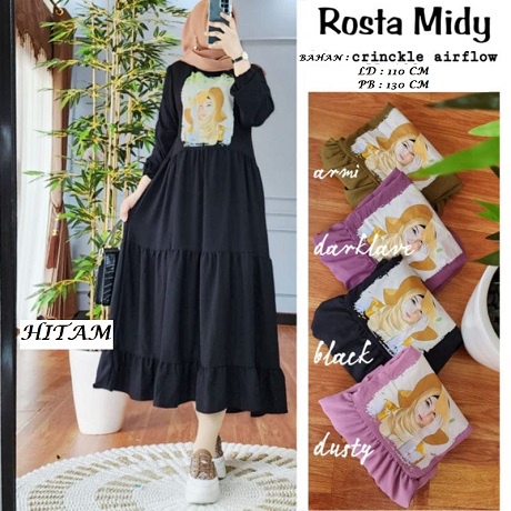 Baju Gamis CRINKLE Sablon Wanita ROSTA Dewasa Terbaru 2022 / Dress CRINKLE Sablon Terkini Viral Korean Style / Gamis Sablon Crinkle Termurah