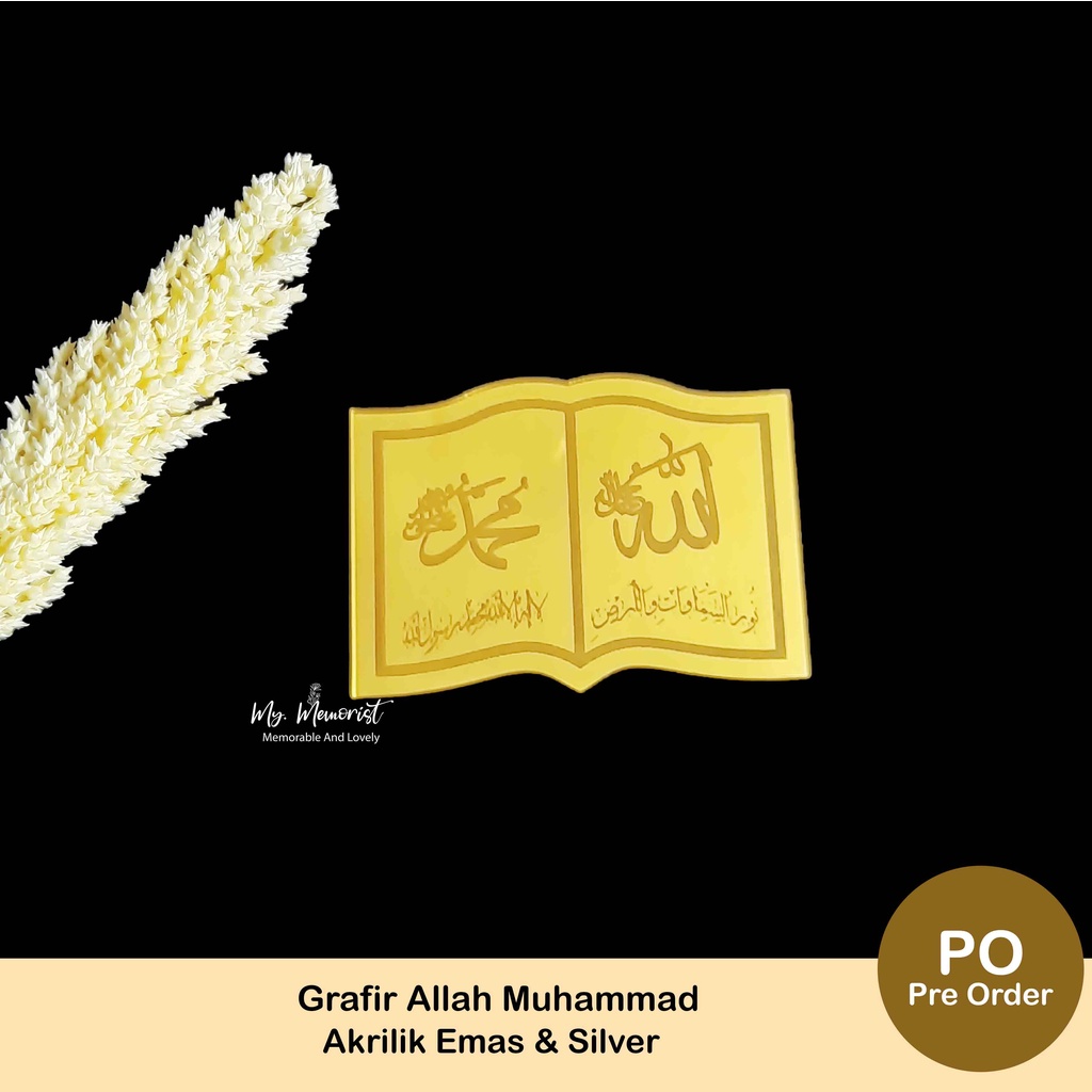 Grafir Lafadz Allah & Muhammad Akrilik Cermin Emas / Perak