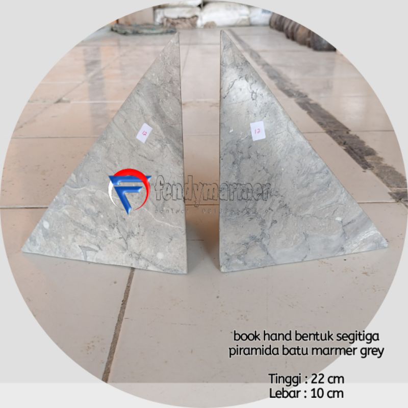 

Book hand/penyangga buku bentuk segitiga piramida batu alam marmer grey T.22