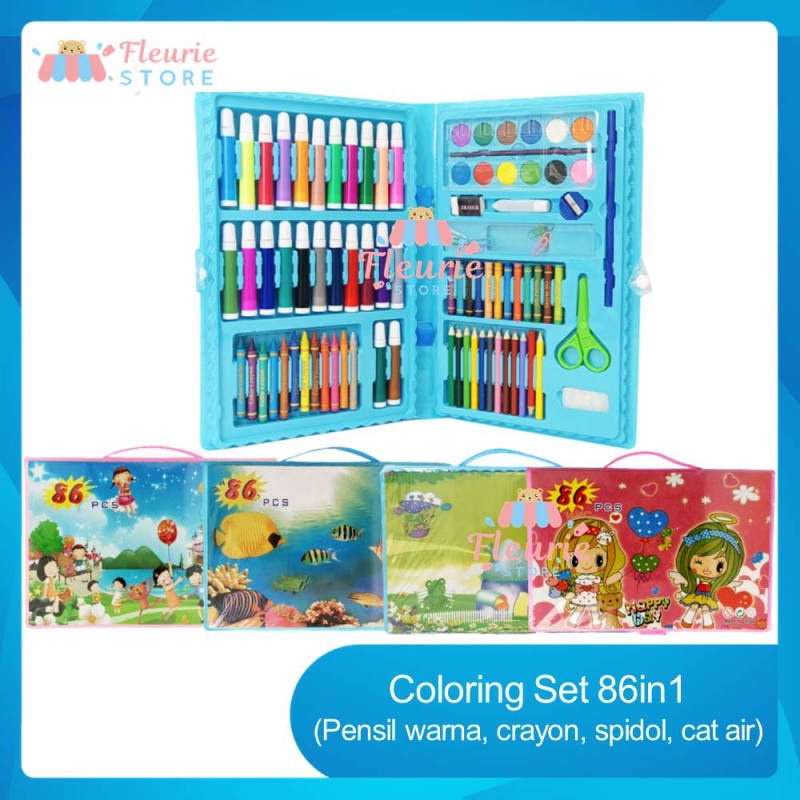 

Coloring Set 86in1 ( Alat Menggambar & Mewarnai - Pensil Warna, Crayon, Spidol, Cat Air )