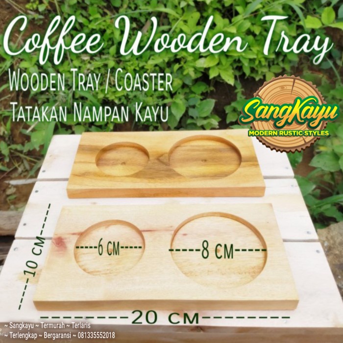 Wooden tray coaster coffee tray nampan kayu tatakan cangkir kopi kayu - KAYU MAHONI, TANPA GRAFIR